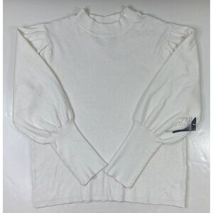 Worthington Womens Ribbed Knit White Long Sleeve Ruffle Shoulder Sweater Size 2X